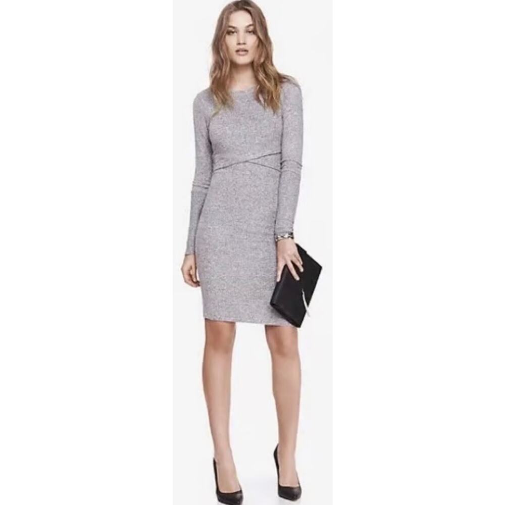 Express gray long-sleeved sweater dress criss-cross detail at the waist, size XS